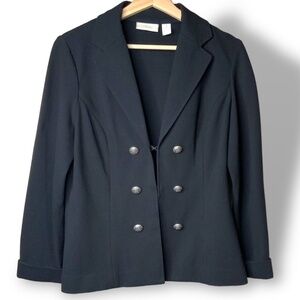Chico’s Black Unstructured Double Breasted Blazer Notched Collar Rolled Cuffs M